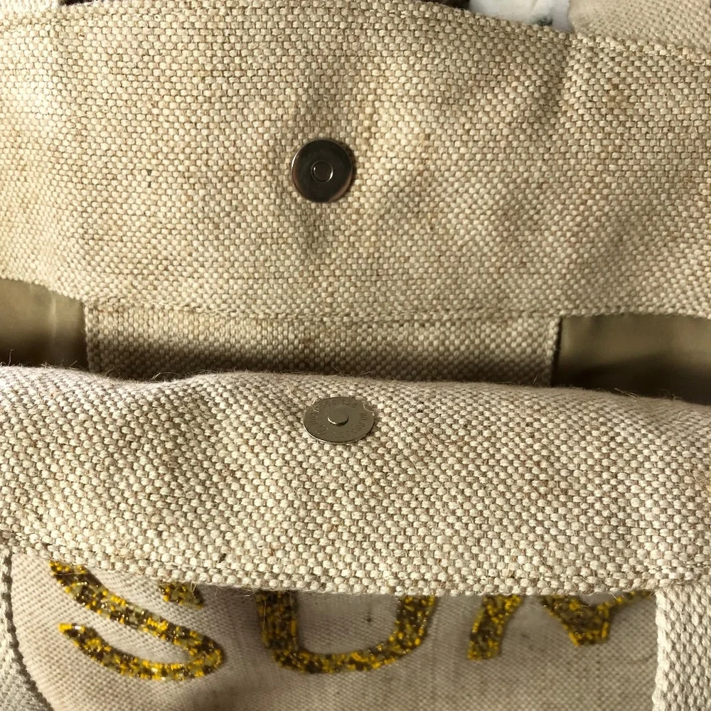 Beaded Jute Cotton Tote Bag Beach Pool Travel Resort Classic Natural Market SUN - Picture 4 of 7